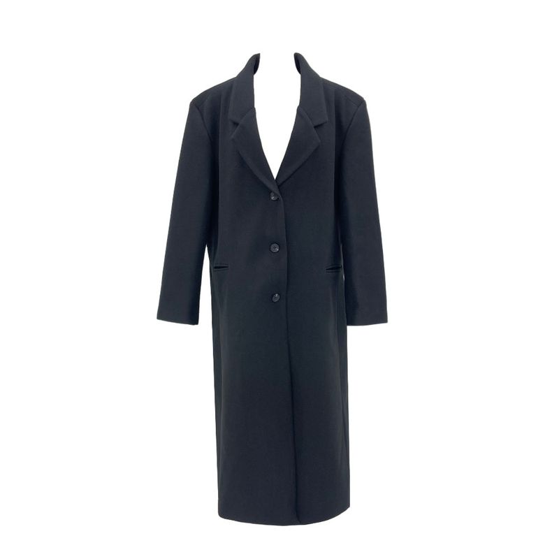[UNISEX] Wool back button maxi long coat (Black)