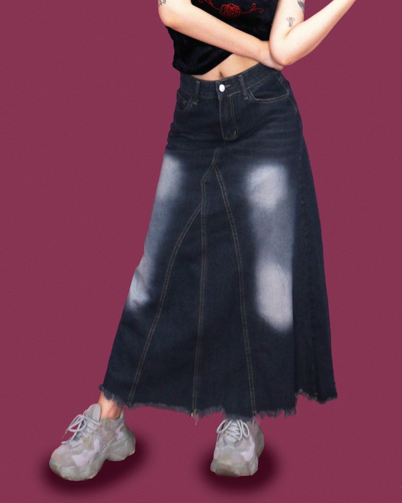 popping denim long skirt