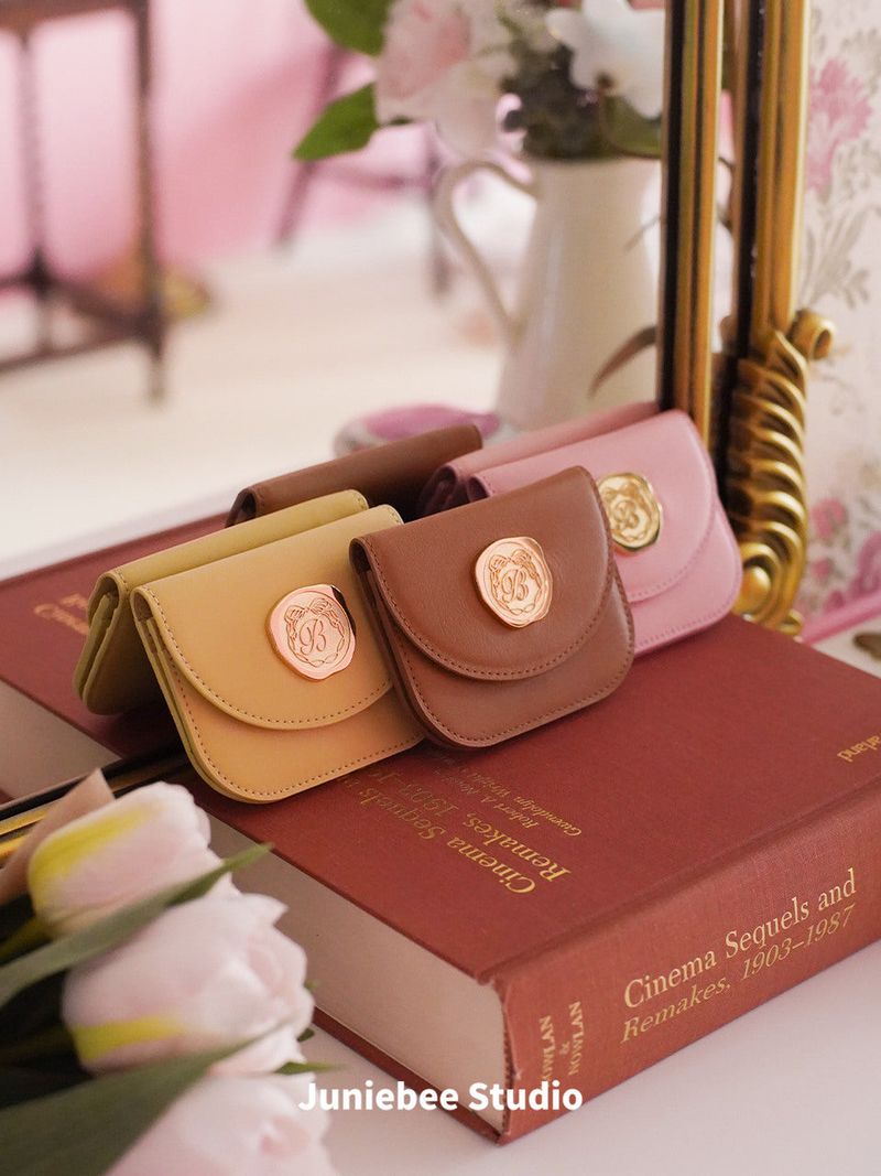 Golden Envelope Cow Leather Wallet ( Pink )