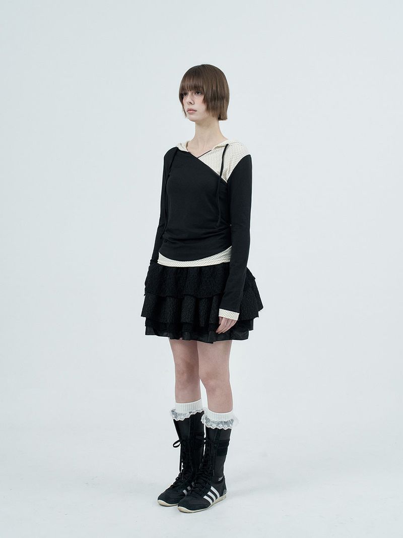 dot wrap layered hoodie / black
