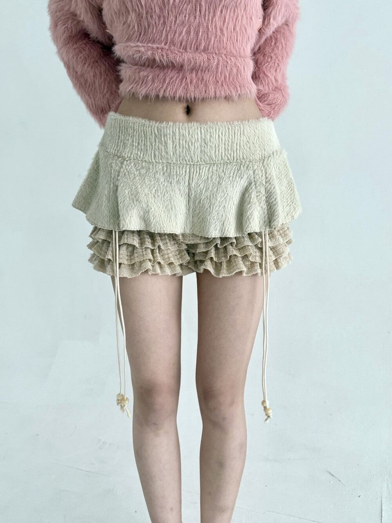 Seow（ソウ）の「1544. Fur layered cancan string mini sk (2color)（Skirts）」