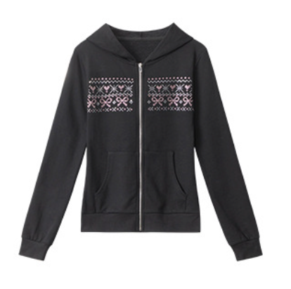 Nordic Heart Pattern Hoodie Zip-Up 233101299