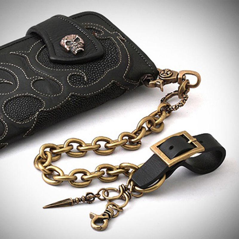 SVC-530 Antique Gold Leather Short Keychain