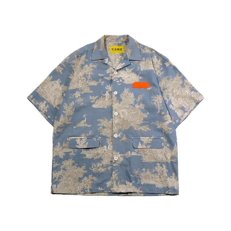 C.O.M.E（シーオーエムイー）の「[UNISEX] Printed Linen-Blend Short-Sleeved Jacket (Blue)（Jackets/Outerwear）」