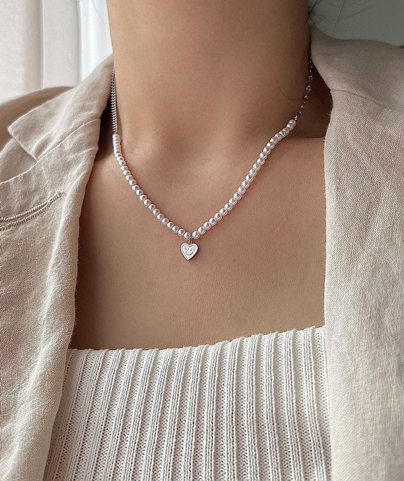 juro Surgical Steel Pearl Heart Smile Kitch Layered Short Necklace