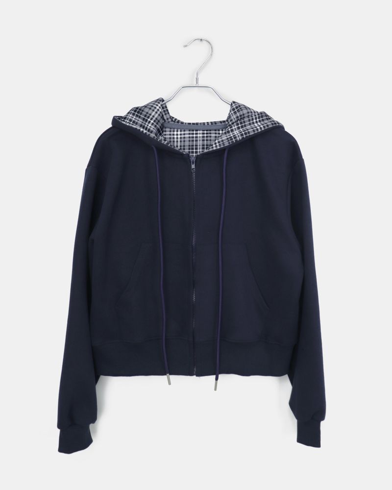 Mchi Check Color-Block Long Sleeve Hoodie Zip-Up