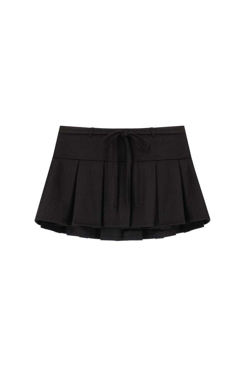 Hugging ribbon pleated skirt, Black