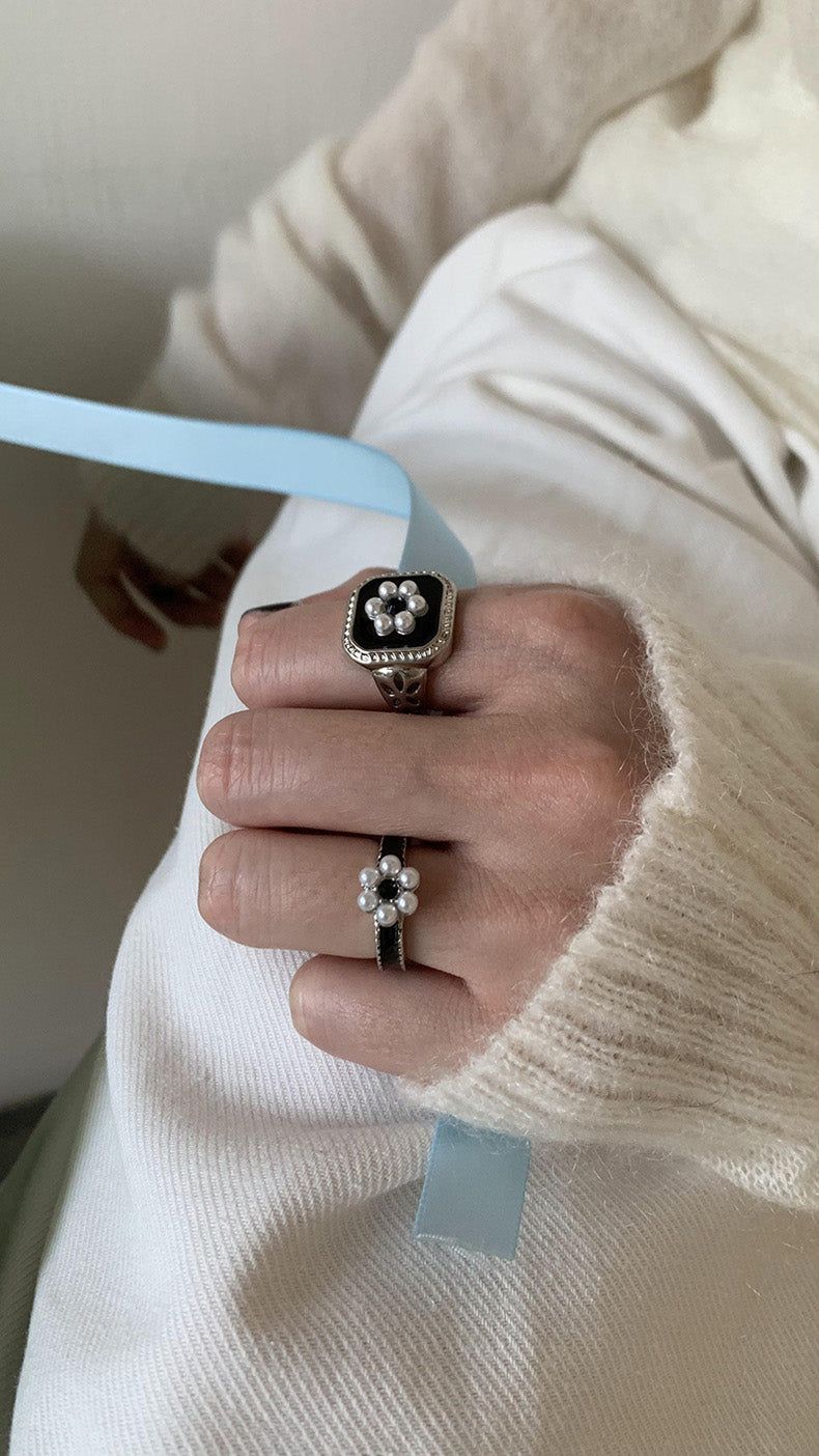 Black flower 2ring SET