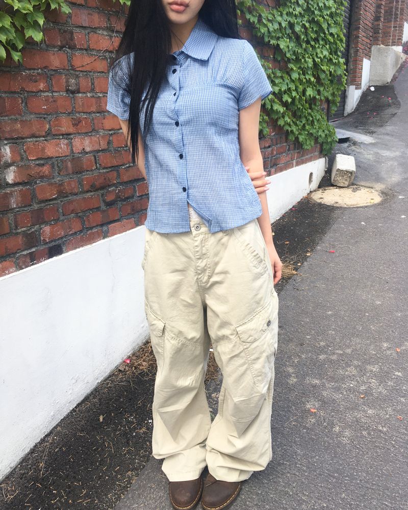 Shukong Check Short Sleeve Blouse