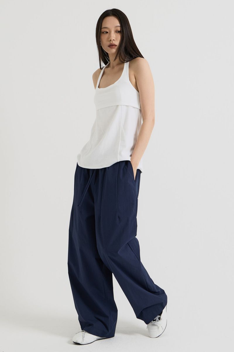 Cotton wide banding pants, Navy