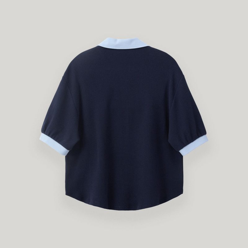 Navy Half Open Collar Tee