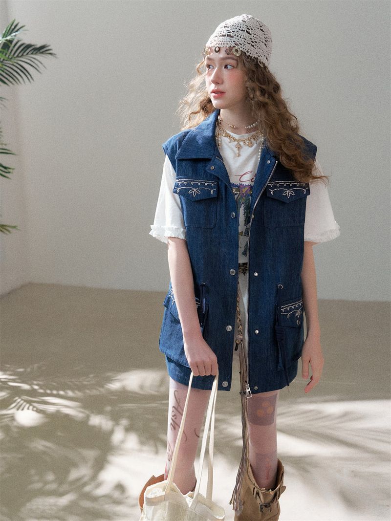 Indigo Denim Utility Pocket Vest