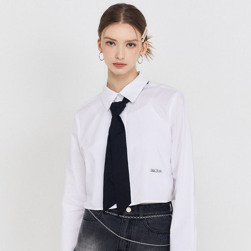 ODDSTUDIO（オッドスタジオ）の「Odd Signature Logo crop shirt - white（Tops）」