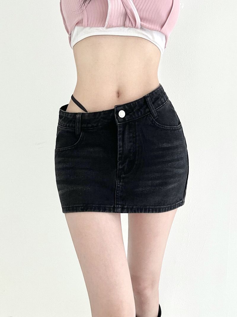 Seow（ソウ）の「1066. Strap washing denim mini sk（Skirts）」