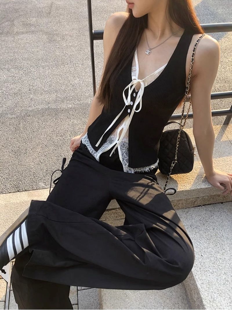 dereborujo（ドレボルゾー）の「Black Lace Layered Vest Sleeveless Top（Tops）」