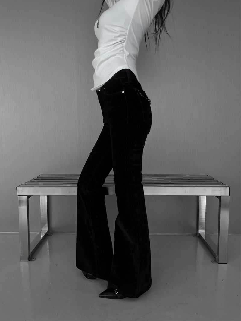 velvet stud bootcut pants