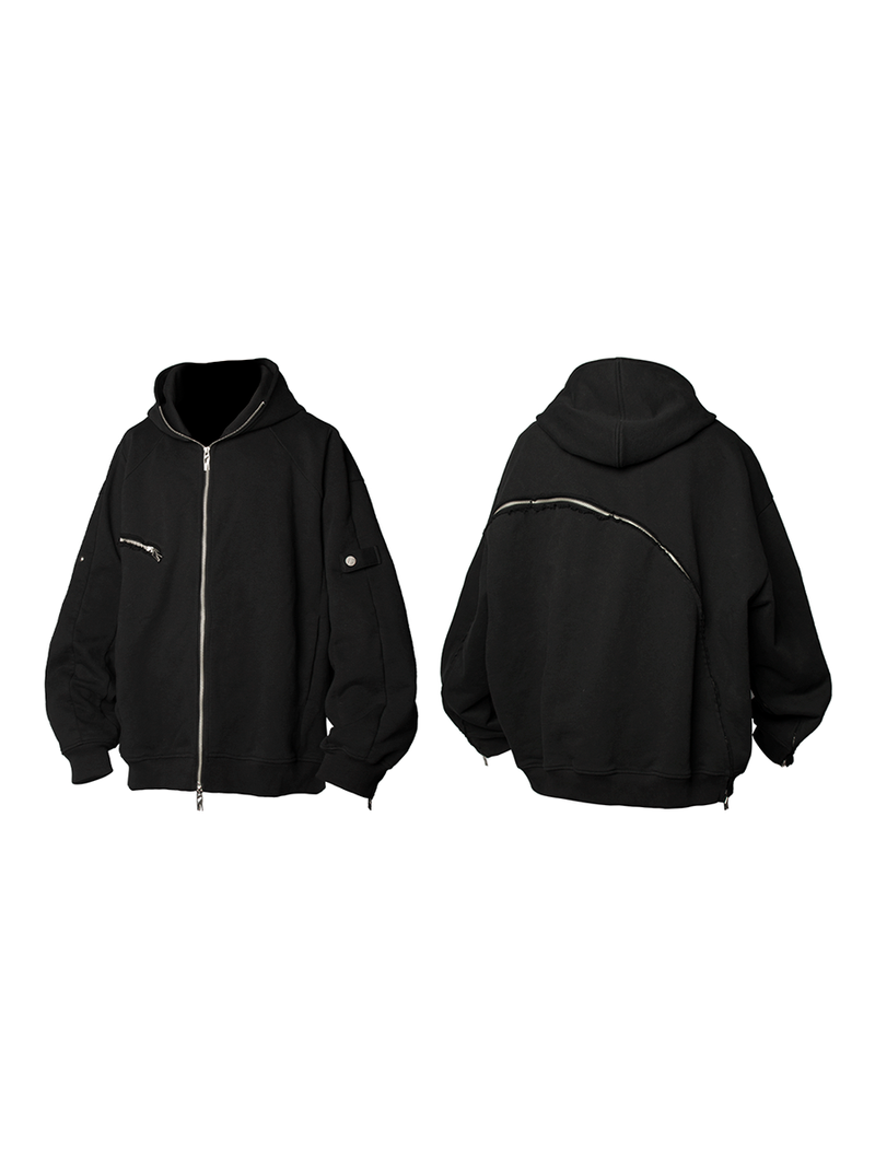 2510SWEAT_RELABEL Three-dimensional Composition (Track) Triple Zip Fully Detachable Cut-outs Patchwork Multi-wear Zip Sweater