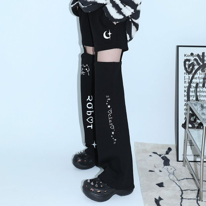 0 7 cut out emoji pants - BLACK