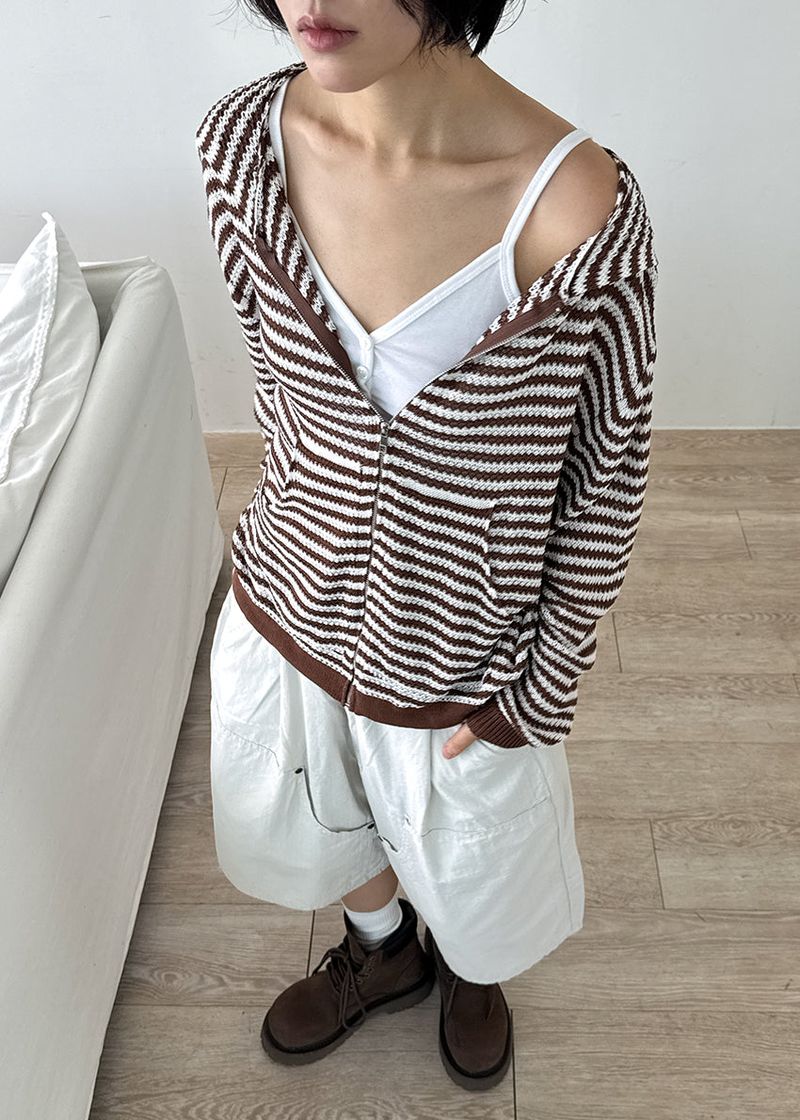 MESH STRIPE ZIP-UP