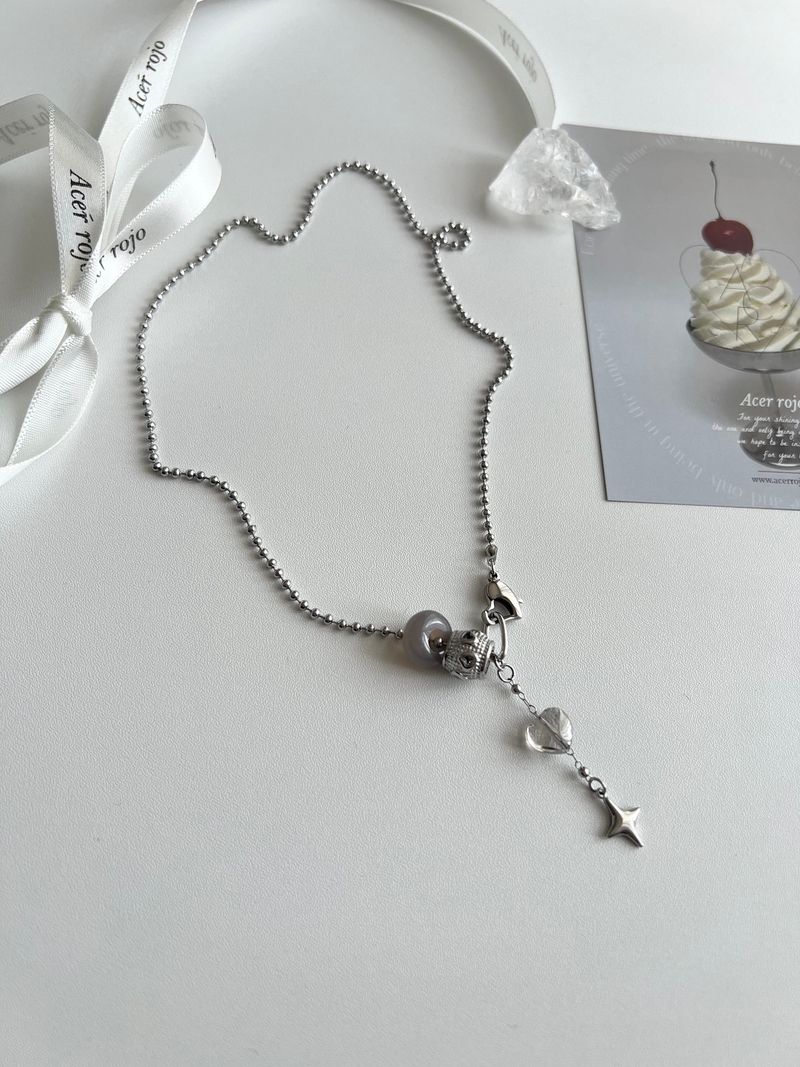 yio Gray gemstone heart Rondell star Surgical two way y Beads Bold Choker Short Layered Necklace