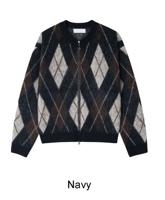 Ruel Argyle Mohair Knit Zip-Up