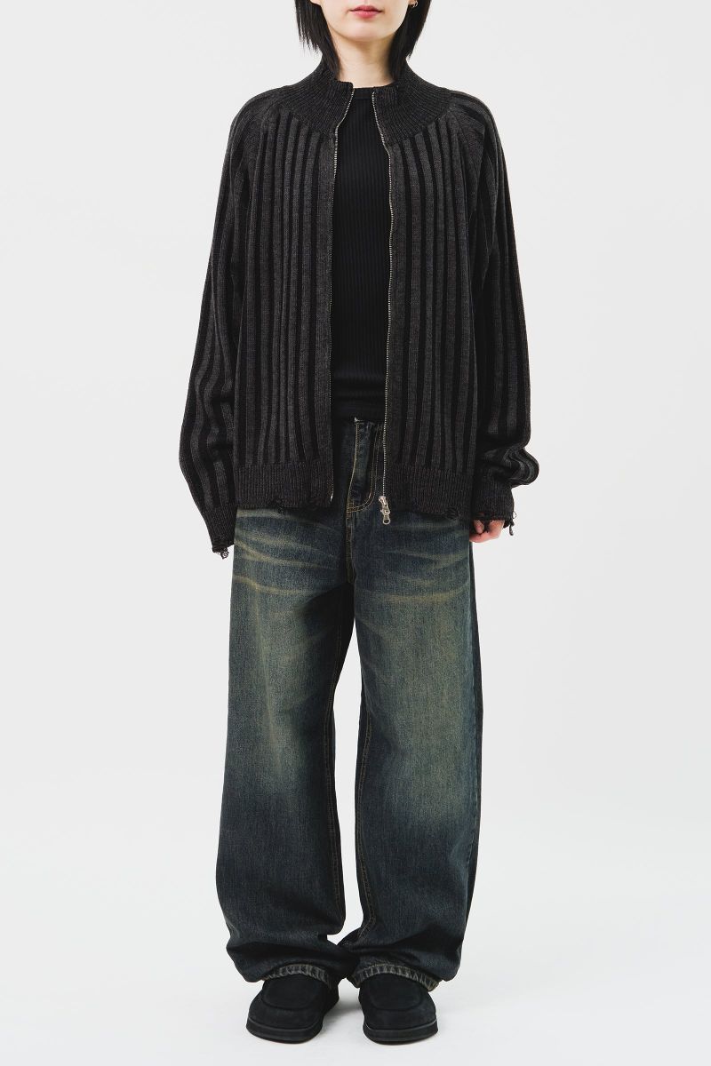 Sep Contrast Knitted Zip Up (3color)