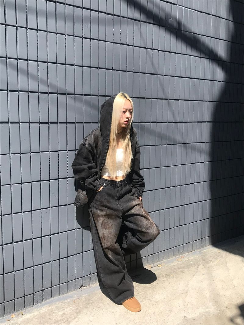 Aceite set up denim hood jacket