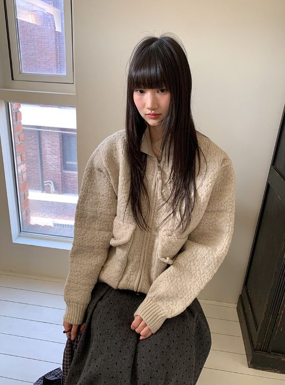 BAON（バオン）の「[unisex] Kamba Pocket Collar Cable Knit Zip-Up（Tops）」