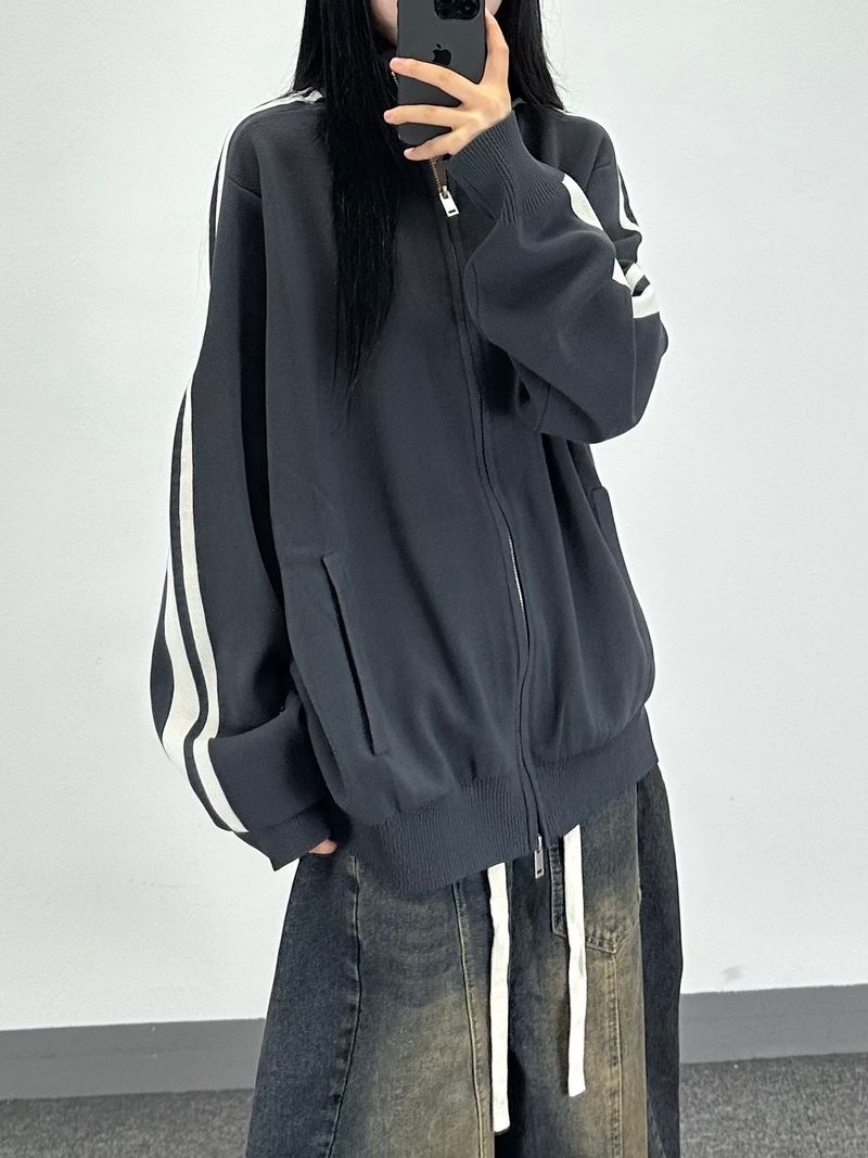 sand track knit zip-up