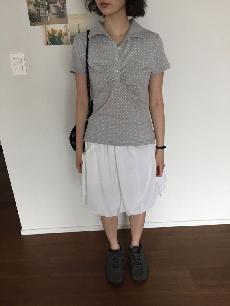 Shirring Dot Collar T-Shirt (3color)