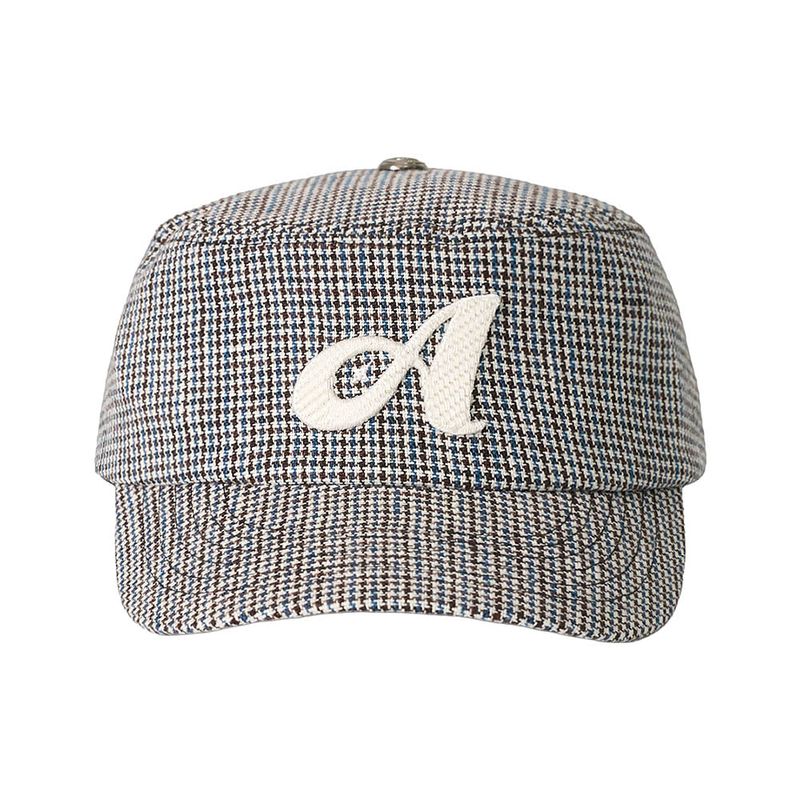 Linen Houndstooth Pillbox Cap