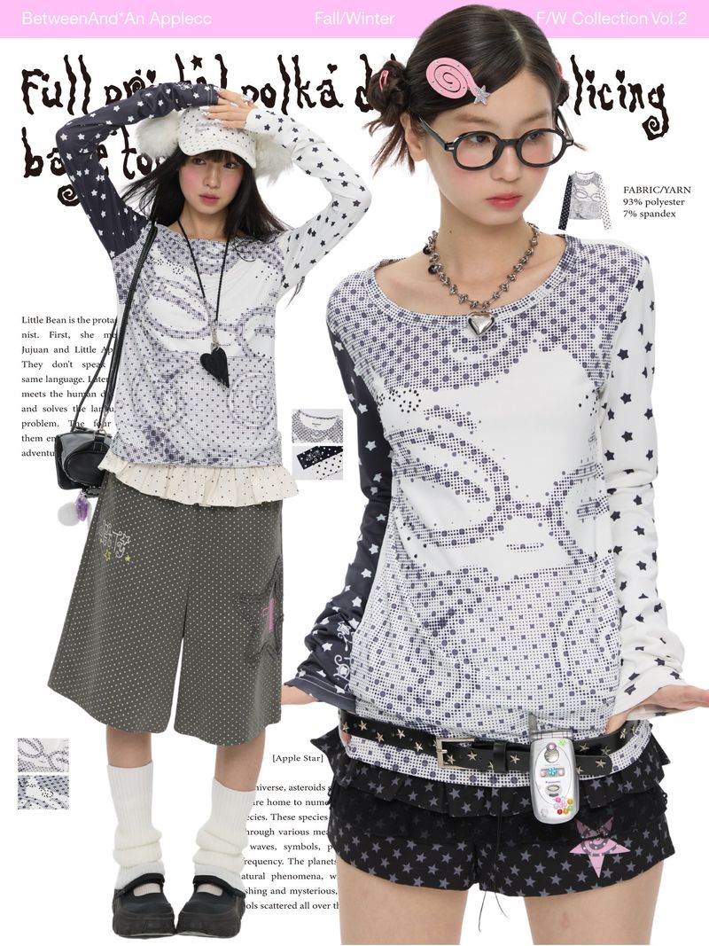 BETWEENAND（ビトゥウィーンアンド）の「BETWEENAND Long-sleeved women’s top for spring, with a pixelated anime-style polka dot design; helps to slim the figure（Tops）」