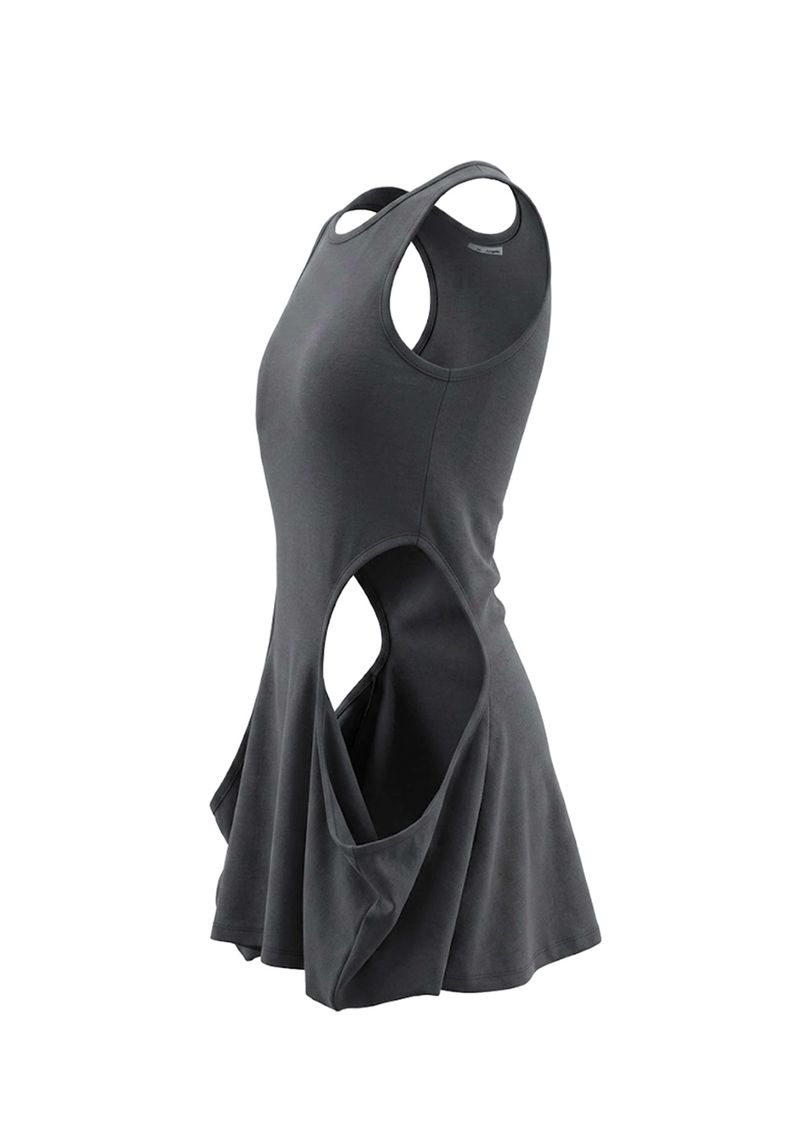  OPEN SLIT SLEEVELESS . CHARCOAL