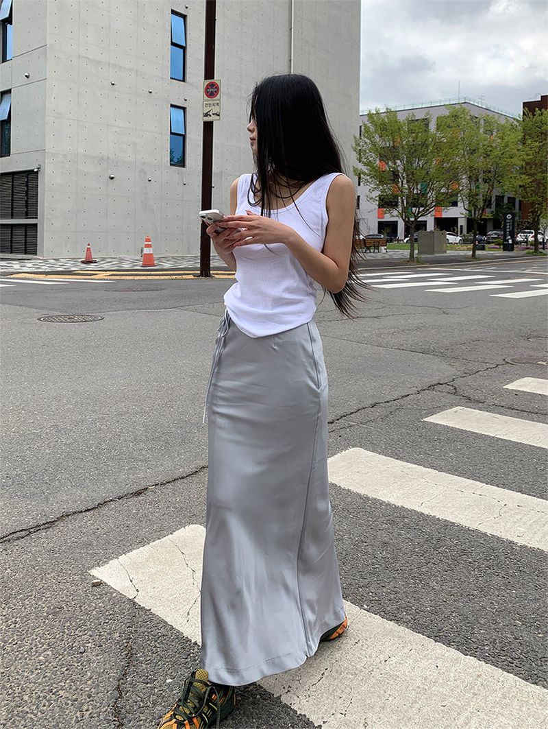 SATIN STRAP MAXI SKIRT (2COLOR)