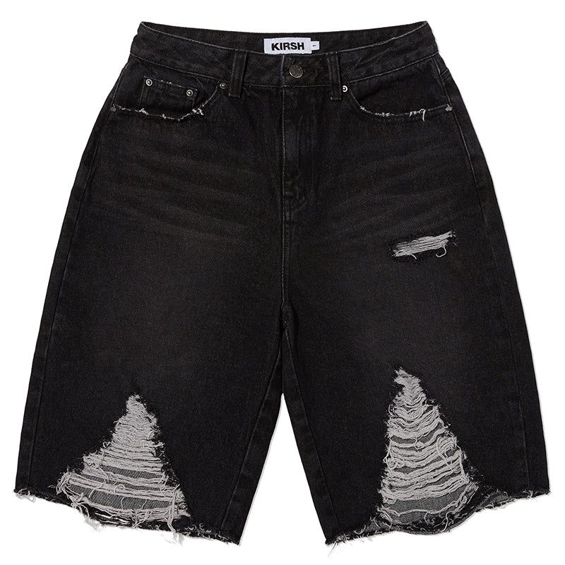DAMAGE HALF DENIM PANTS [BLACK]