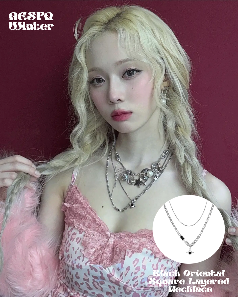 moanother（モノアザー）の「[Aespa Winter,Purplekiss Dosie Pick](Surgical Steel) Black Oriental Square Layered Necklace（Accessories）」