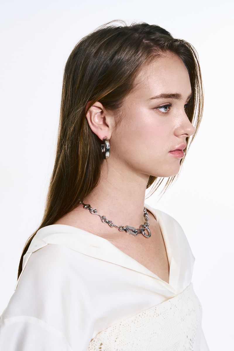 NO.597 [SILVER] WAVE TWO HOLD BALL NECKLACE