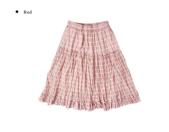 Saego Frill Check Midi Skirt