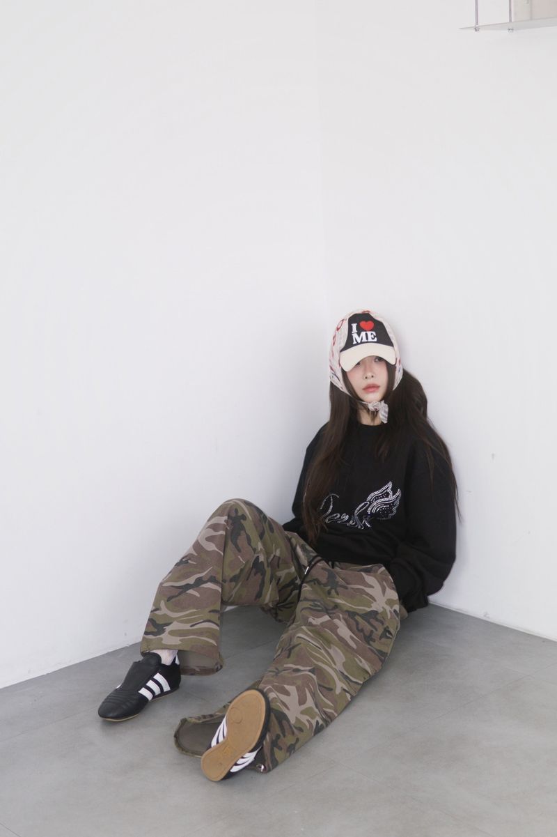 camo casual banding straight pants