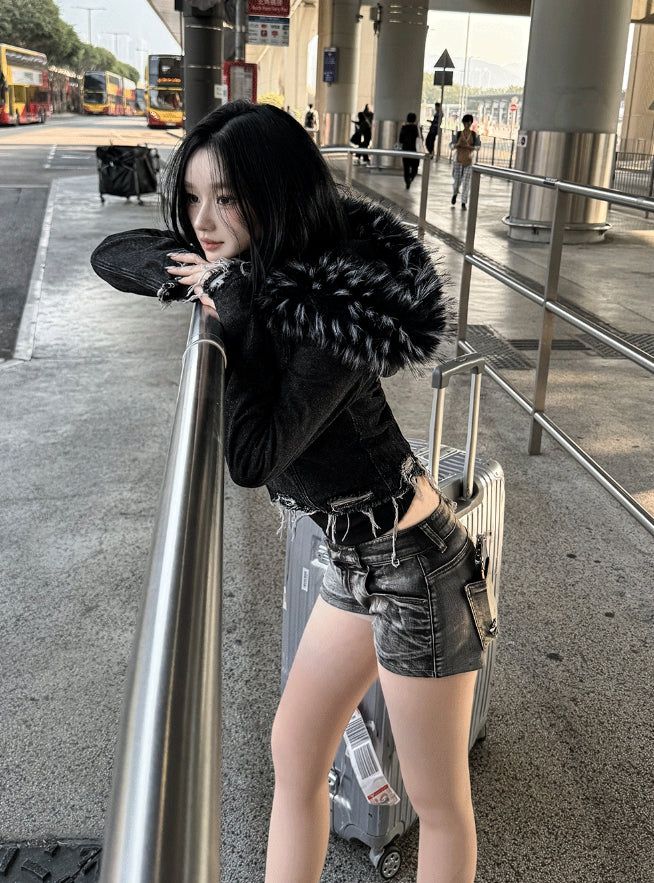 Damage Fur Denim Jacket