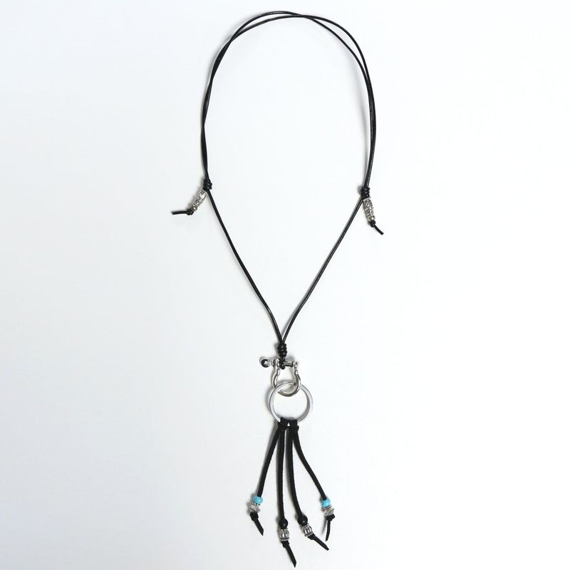 turquoise & leather cord beads necklace black
