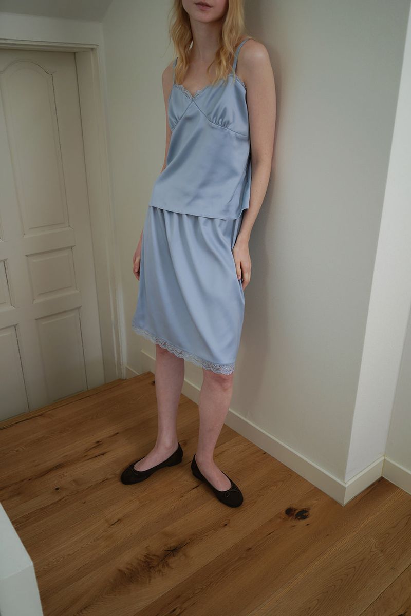 Satin midi skirt_skyblue