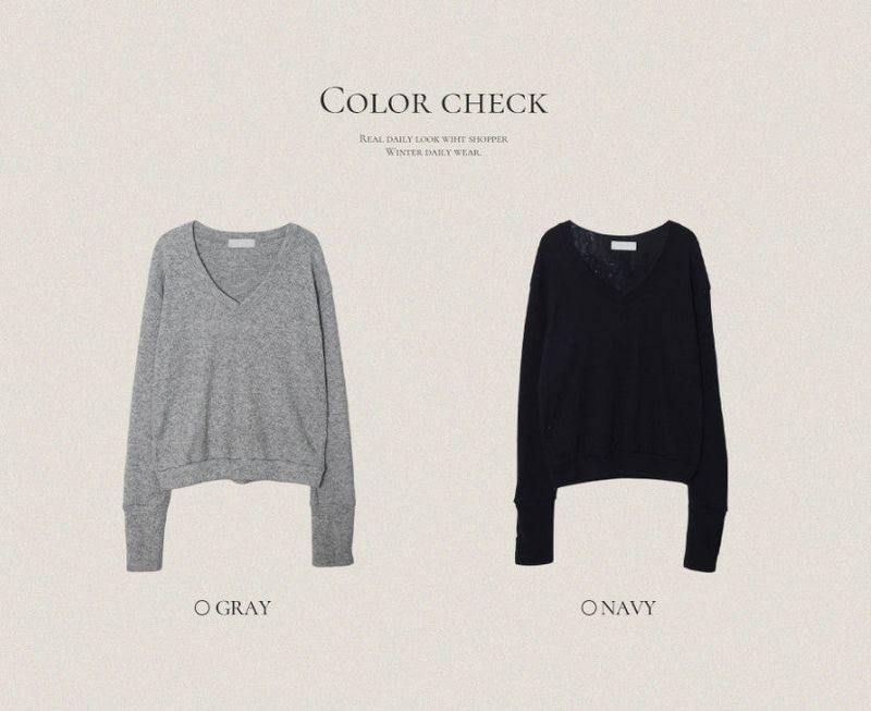 Cuff Button Deep V-neck Knit (2color)