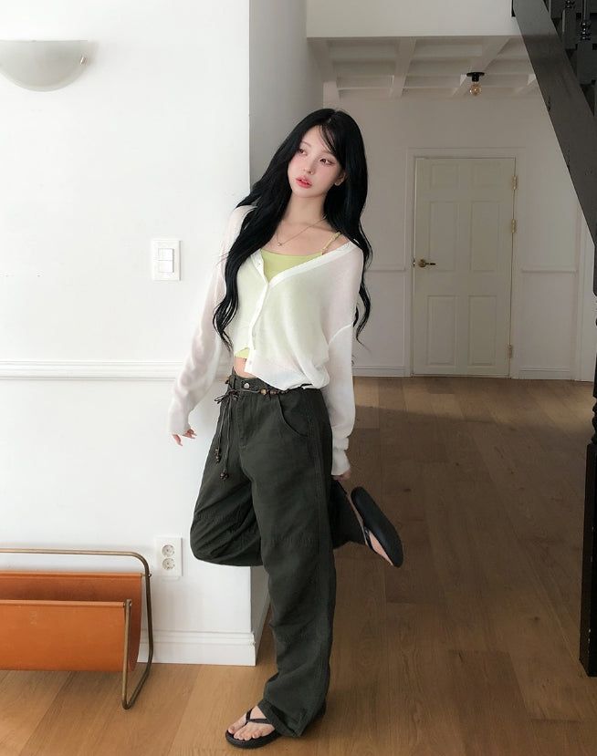 Dearly See-through Deep V-neck Cardigan