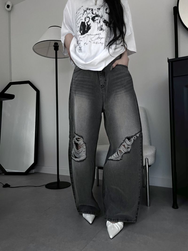gray damaged balloon denim