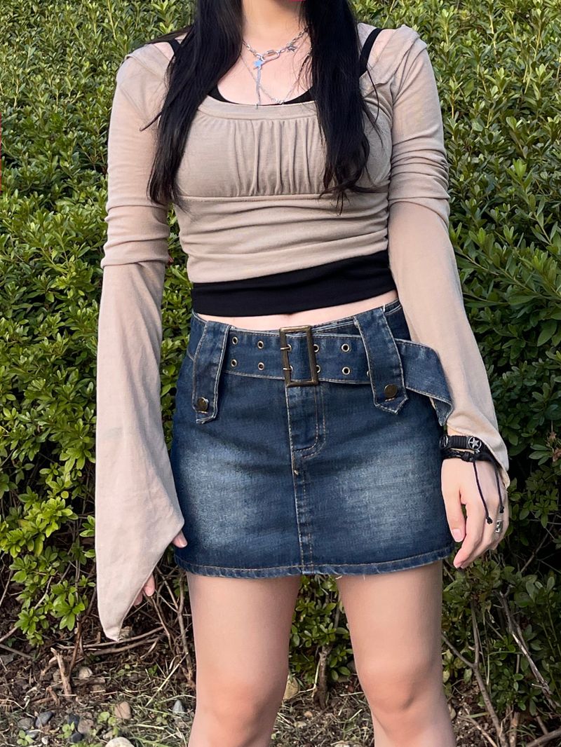 airy Off-Shoulder Shirring Long sleeve