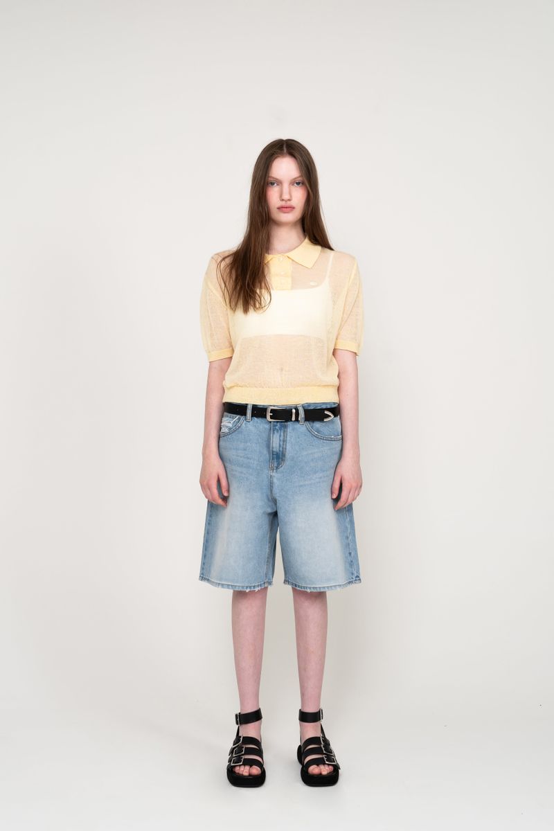 SEE-THROUGH COLLAR HALF KNIT (LEMON)