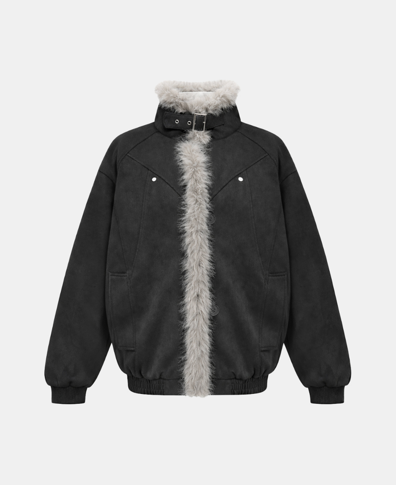 Aaron High-Neck Fur-Trim Short Mustang