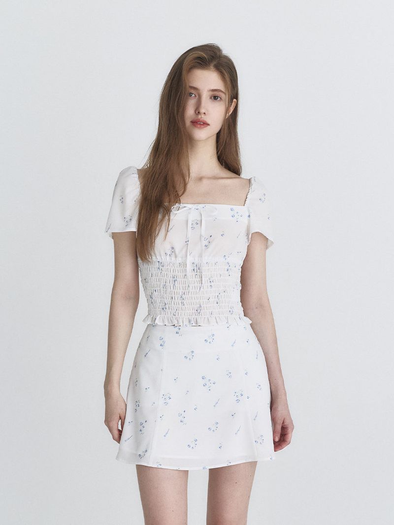 Floral puff blouse (White)