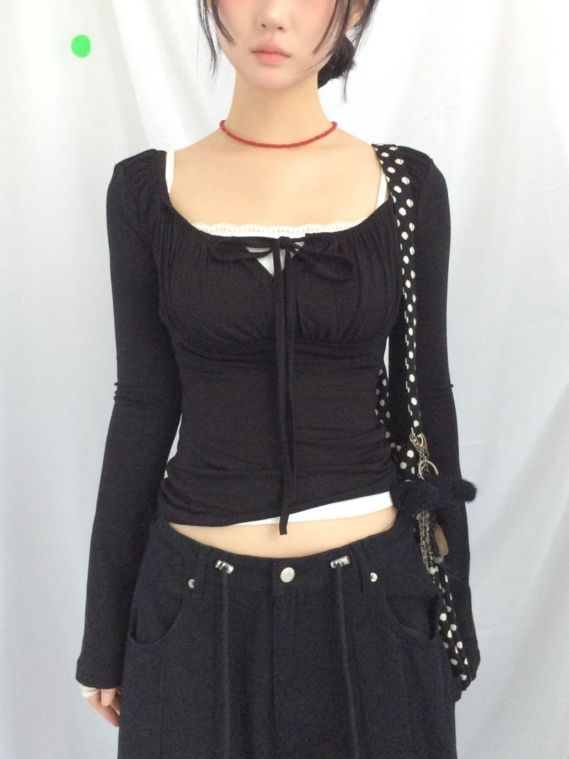 Slim Fit Ribbon Shirring Top